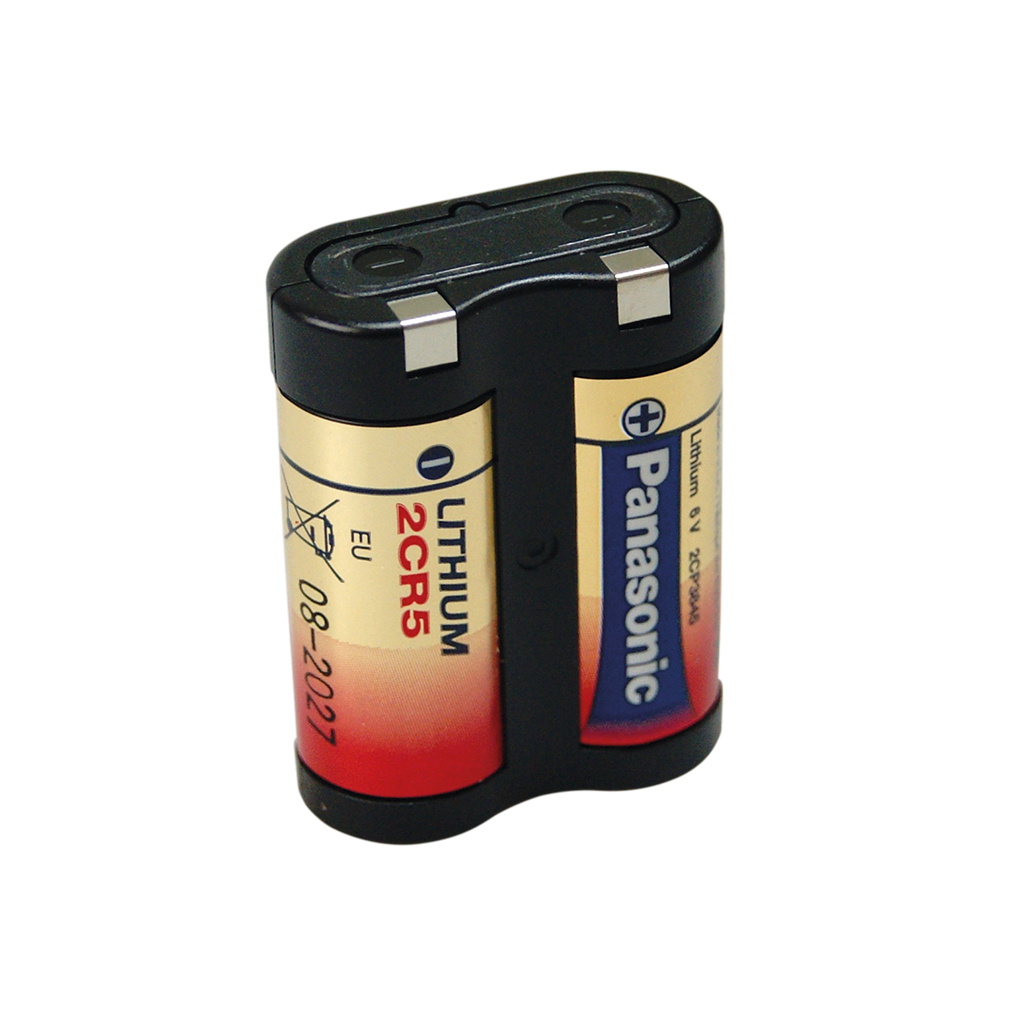 PANASONIC - 2CR5.Bateria de lítio prismatica | frasco de Li-MnO2. Gama  consumidor. Modelo 2CR5. 3Vdc / 1,300Ah