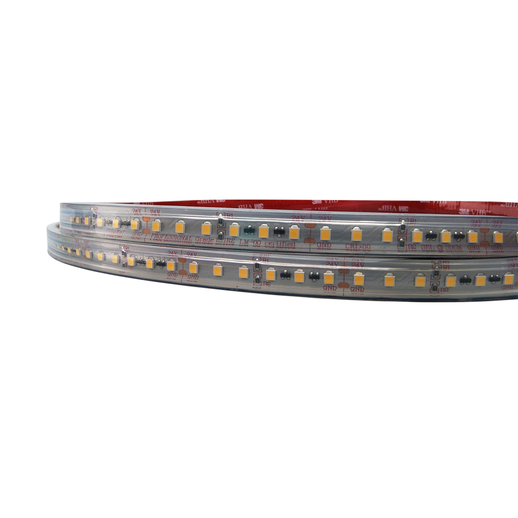 FULLWAT - CCTX-2835-21-002WX. LED strip for decoration | lighting application. Professional Series. 2100K Extra-warm white. 24Vdc - 11W/m - 120 led/m - 1385 Lm/m - CRI>83 - IP67 - 5m