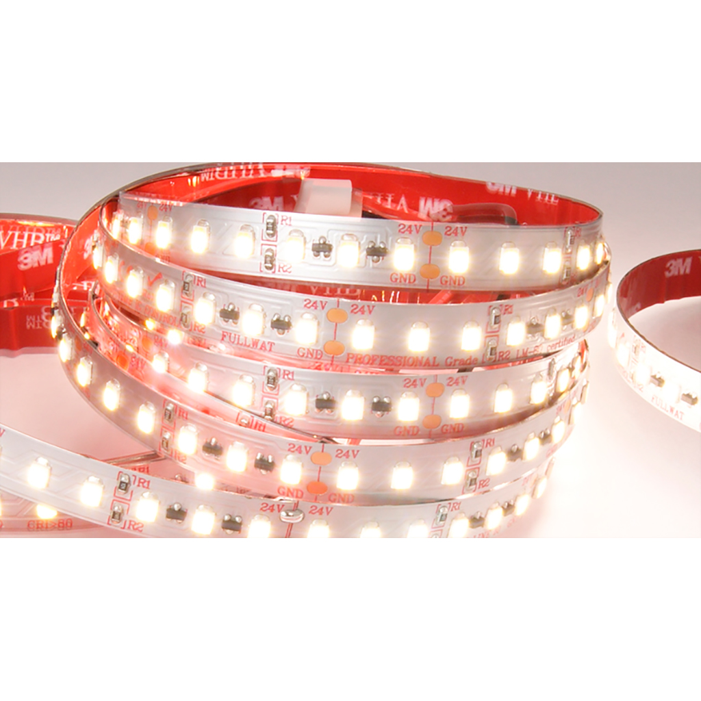 FULLWAT - CCTX-2835-21-002X. LED strip for decoration | lighting application. Professional Series. 2100K Extra-warm white. 24Vdc - 11W/m - 120 led/m - 1385 Lm/m - CRI>83 - IP20 - 5m