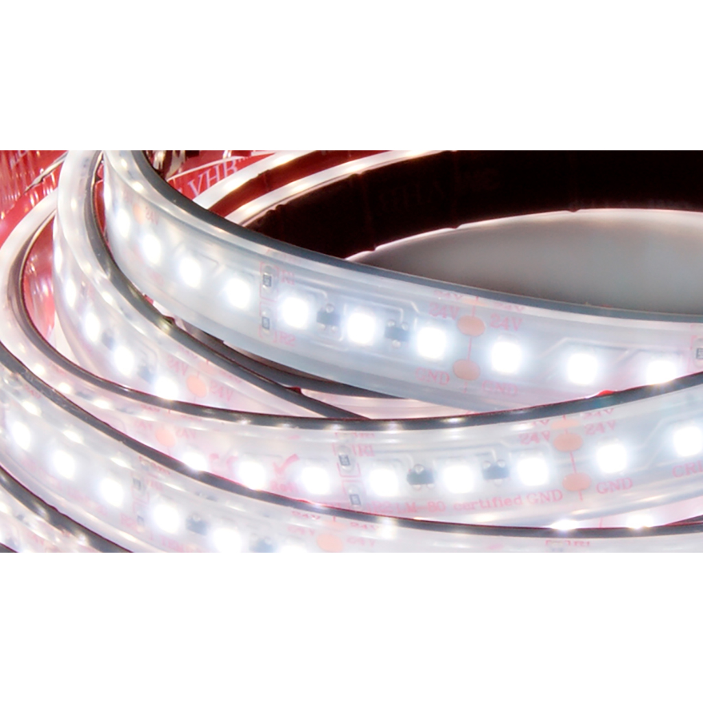 FULLWAT -  CCTX-2835-23-2WX/25.  Fita LED  profissional  especial para decoração | iluminação . Série profissional .  Branco extra quente - 2300K.  CRI>83 - 24Vdc - 19,2W/m- 2230 Lm/m - IP67 - 120 led/m - 25m