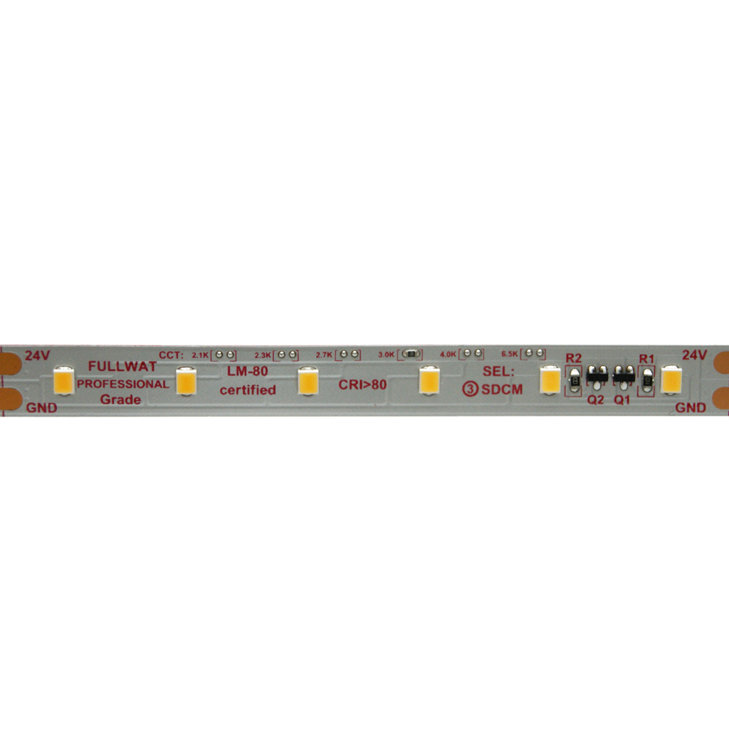 FULLWAT - CCTX-2835-BC-X. LED-Streifen  professionellspeziell für dekoration | beleuchtung. Reihe professionell . Warmweiß - 3000K. CRI>83 - 24Vdc - 12W/m- 1440 Lm/m - IP20 - 60 led/m- 5m