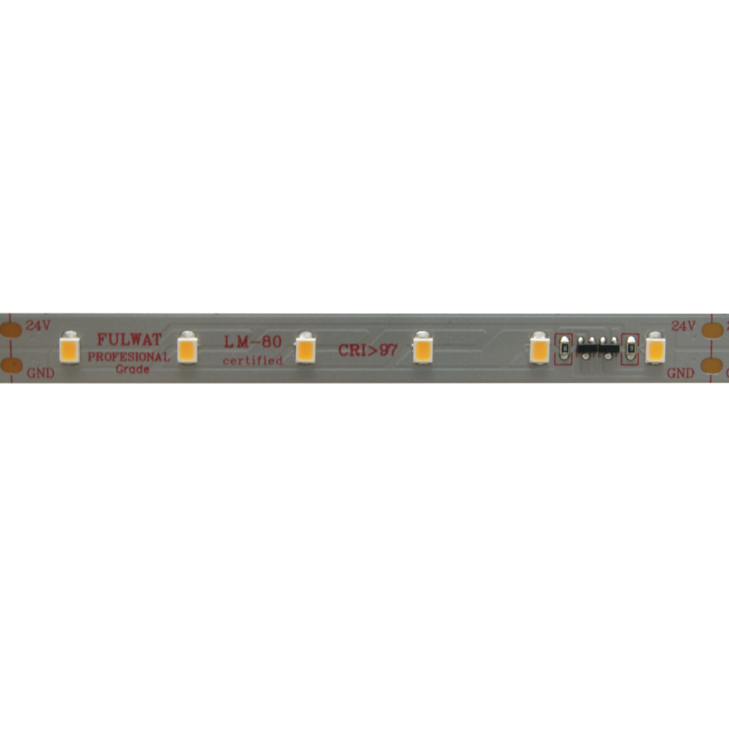 FULLWAT -  CCTX-2835-BC97-X.  Fita LED  profissional  especial para decoração | iluminação . Série profissional .  Branco quente - 3000K.  CRI>97 - 24Vdc - 12W/m- 1140 Lm/m - IP20 - 60 led/m - 5m