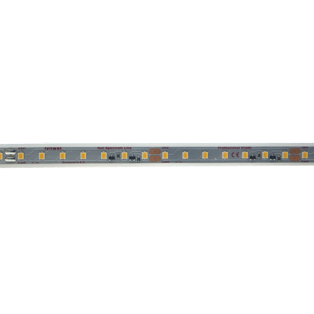 FULLWAT - CCTX-2835F-BC-WX. Striscia LED sun spectrum speciale per decorazione | illuminazione. Serie professionale. 3000K - Bianco caldo.  - 24Vdc - 14W/m - 98 led/m - 1155 Lm/m - CRI>98 - IP67- 5m