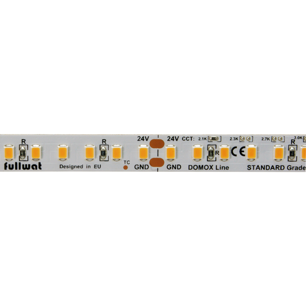 FULLWAT - DOMOX-2835-21-3X. LED strip for decoration | lighting application. Standard Series. 2100K Extra-warm white. 24Vdc - 13W/m - 140 led/m - 1405 Lm/m - CRI>80 - IP20 - 5m