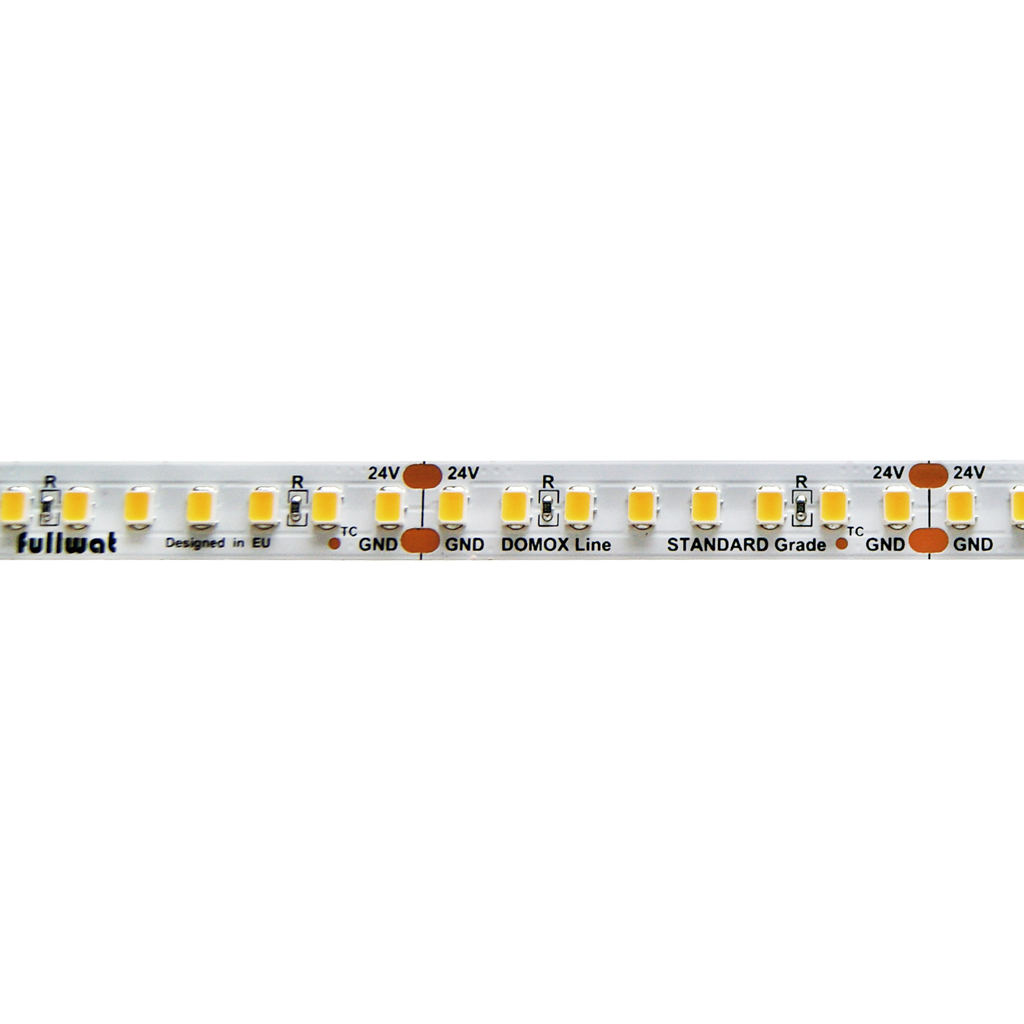 FULLWAT - DOMOX-2835-BC-4X. Ruban led standard spéciale pour décoration | éclairage. Série standard. 3000K - Blanc chaud.  - 24Vdc - 15W/m - 160 led/m - 2274 Lm/m - CRI>83 - IP20 - 5m