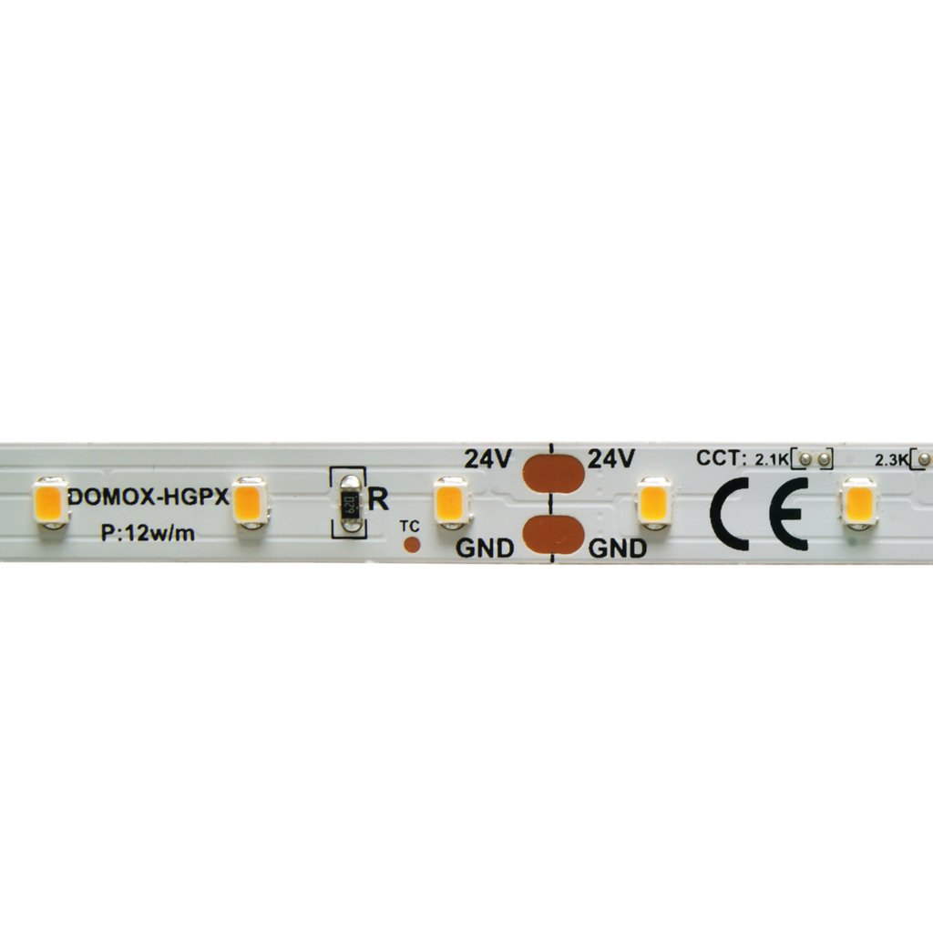 FULLWAT - DOMOX-2835-BH-HGPX. LED strip for decoration | lighting application. Standard Series. 2700K Extra-warm white. 24Vdc - 12W/m - 60 led/m - 1260 Lm/m - CRI>80 - IP20 - 5m