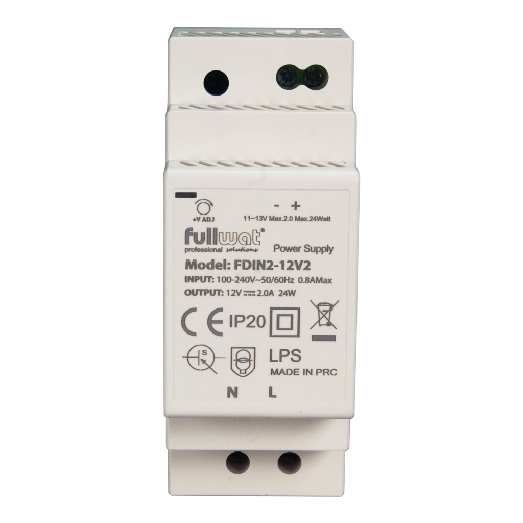 FULLWAT - FDIN2-24V2. 30W switching power supply, "DIN rail" shape. AC Input: 100 ~ 240 Vac. DC Output: 24Vdc / 1,25A