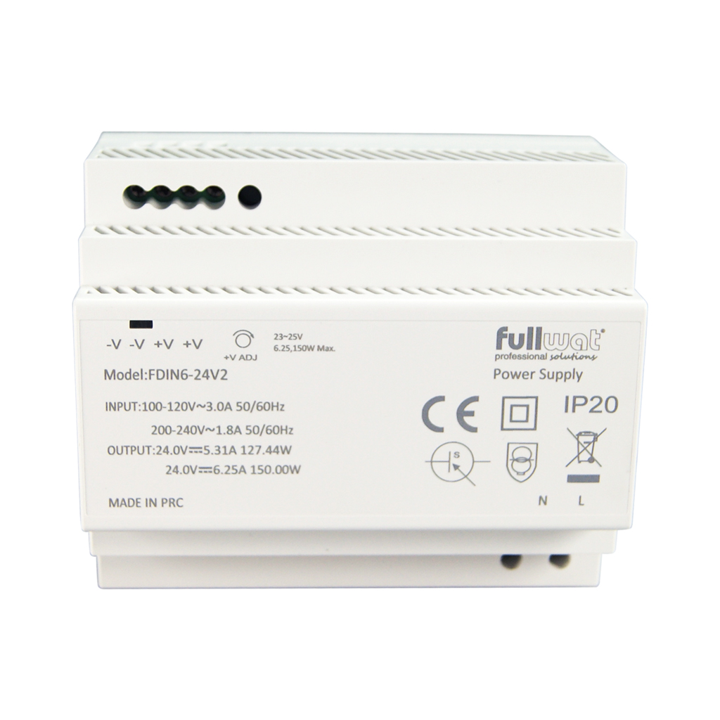 FULLWAT - FDIN6-12V2. 135,6W switching power supply, "DIN rail" shape. AC Input: 100 ~ 240 Vac. DC Output: 12Vdc / 11,3A