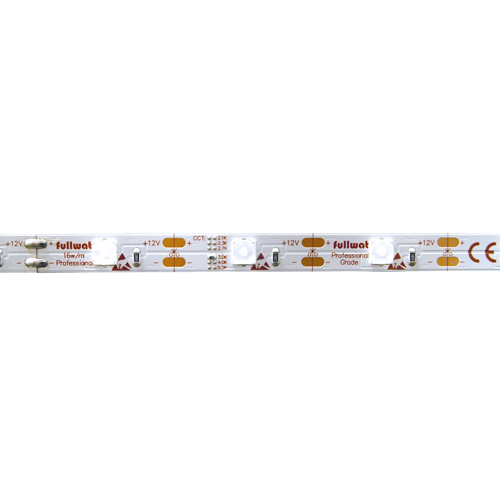 FULLWAT - FU-BLF-5060-BC-L160. Striscia LED segnaletica speciale per segnaletica. Serie professionale. 3000K - Bianco caldo.  - 12Vdc - 16W/m - 28 led/m - 1500 Lm/m - CRI>80 - IP20- 5m