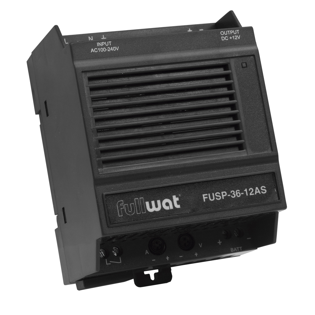 FULLWAT - FUSP-36-12AS. 36W switching power supply, "DIN rail" shape. AC Input: 100 ~ 240 Vac. DC Output: 12Vdc / 3A