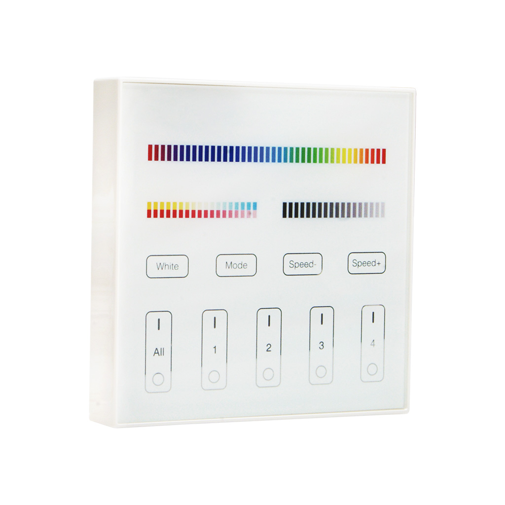 FULLWAT - LENNY-PAN-B4-B. Painel de toque de parede cor branco para 4 zona(s) e modo(s) DIM | CCT | RGB | RGBW | RGBWW
