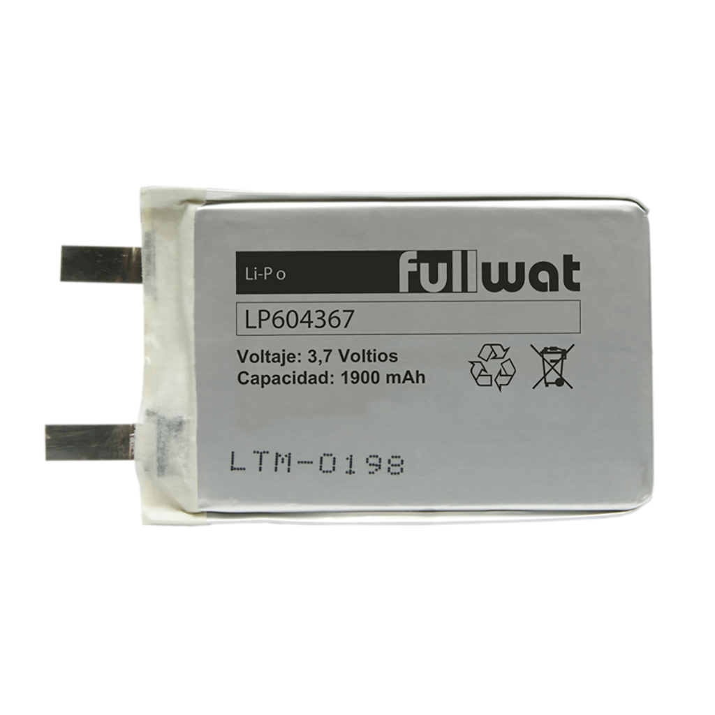 FULLWAT - LP604367.Rechargeable Battery prismatics of Li-Po. Product Series industrial. Model 604367. 3,7Vdc / 1,900Ah
