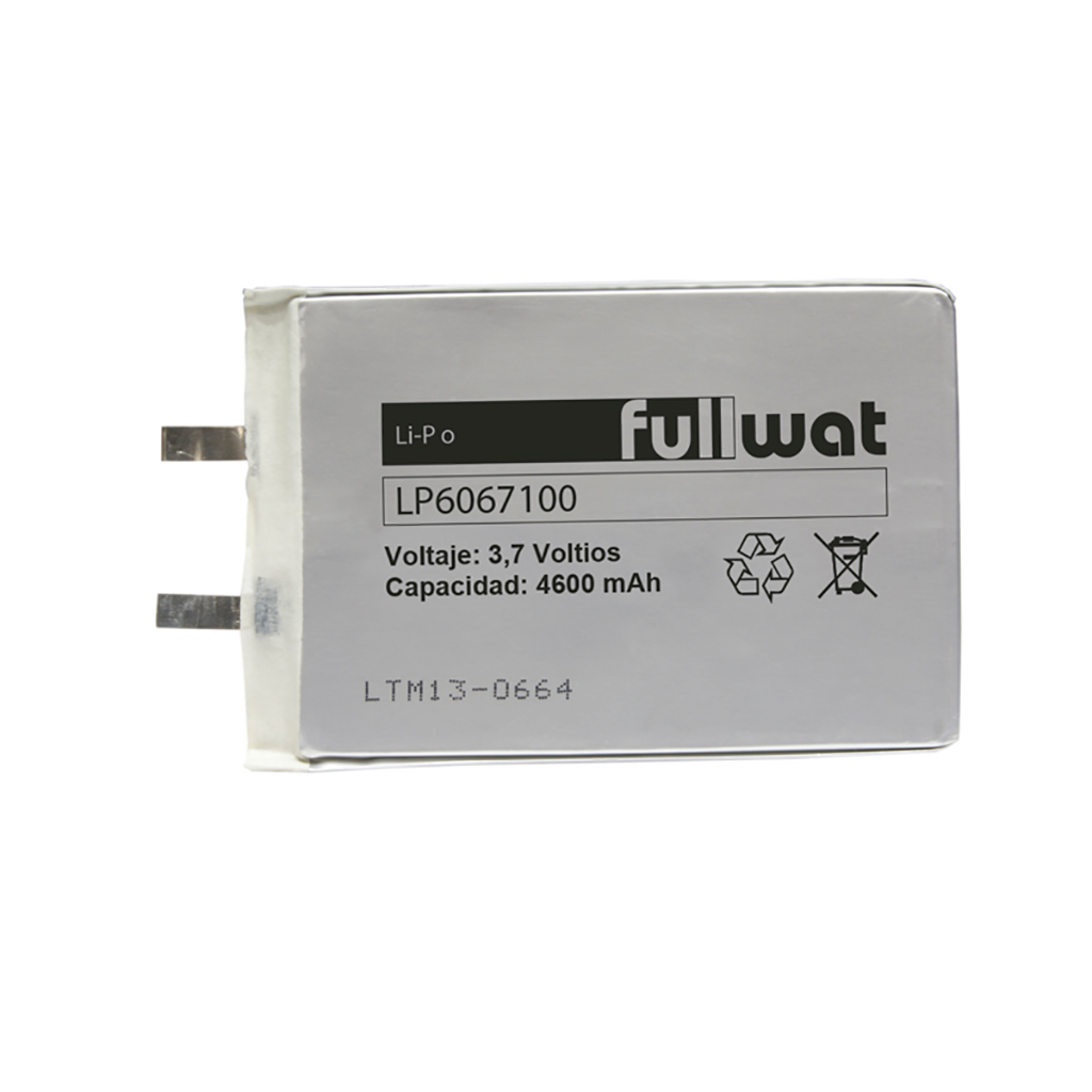 FULLWAT - LP6067100.Rechargeable Battery prismatics of Li-Po. Product Series industrial. Model 6067100. 3,7Vdc / 4,600Ah