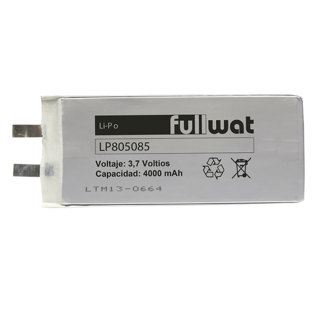FULLWAT - LP805085.Rechargeable Battery prismatics of Li-Po. Product Series industrial. Model 805085. 3,7Vdc / 4,000Ah