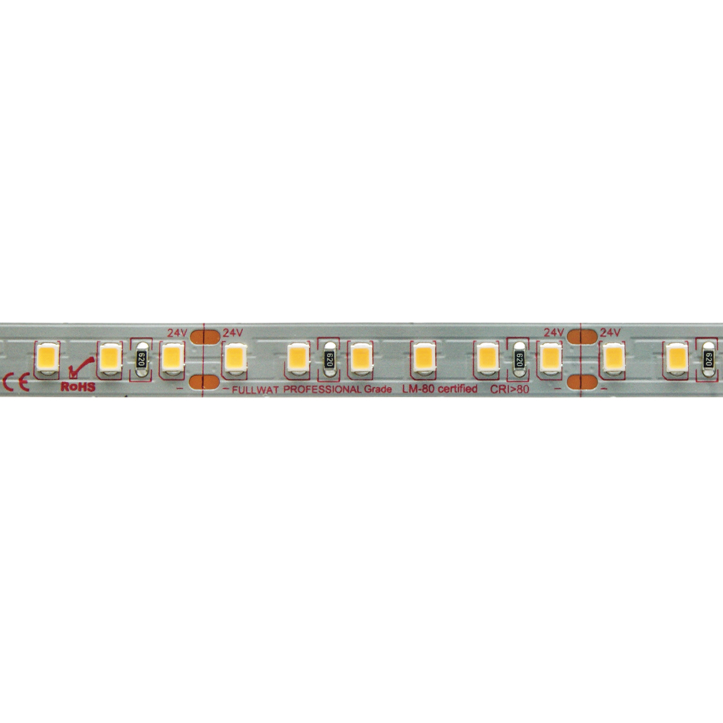 FULLWAT - MKT-2835-PK2-H2X. LED-Streifen  speziell für lebensmittelspeziell für lebensmittel | rindfleisch. Reihe professionell . Rosé - 2550K. CRI>64 - 24Vdc - 23W/m- 1460 Lm/m - IP20 - 120 led/m- 5m
