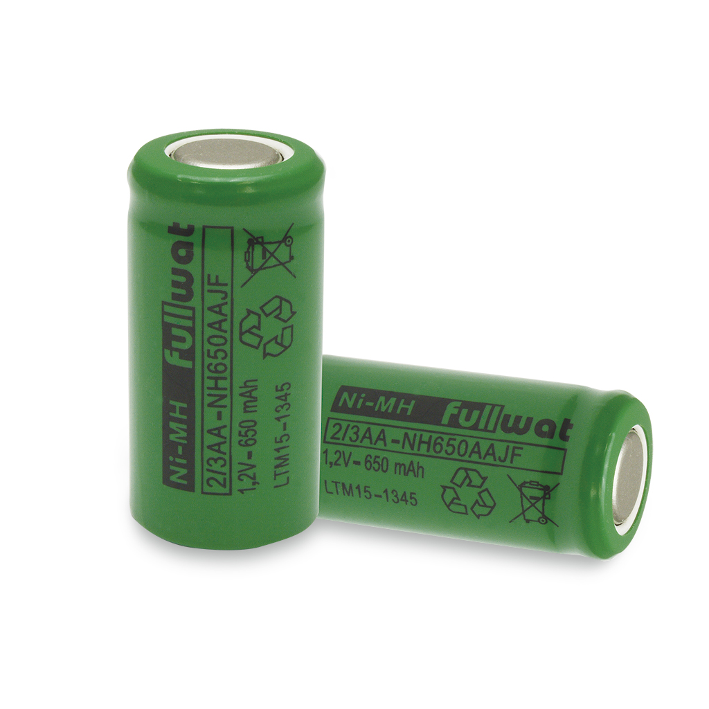 FULLWAT - NH650AAJF. Bateria recarregável em formato  cilíndrico de Ni-MH. Gama industrial. Modelo 2/3AA. 1,2Vdc / 0,650Ah
