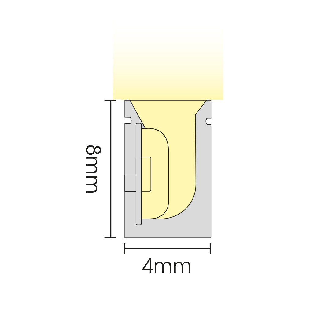 FULLWAT - NL-0408H-BC. Neón LED de flexión horizontal con sección rectangular de 04x08mm.  Blanco cálido - 3000K - 170 Lm/m - 8W/m