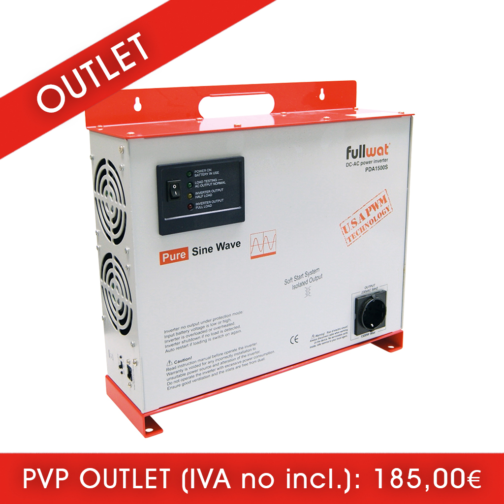 FULLWAT - PDA1500S-12. Convertisseur de voltage DC/AC 1500W d' onde sinusoïdale pure. Voltege d'entrée: 11 ~ 15Vdc. Voltage de sortie: 230Vac