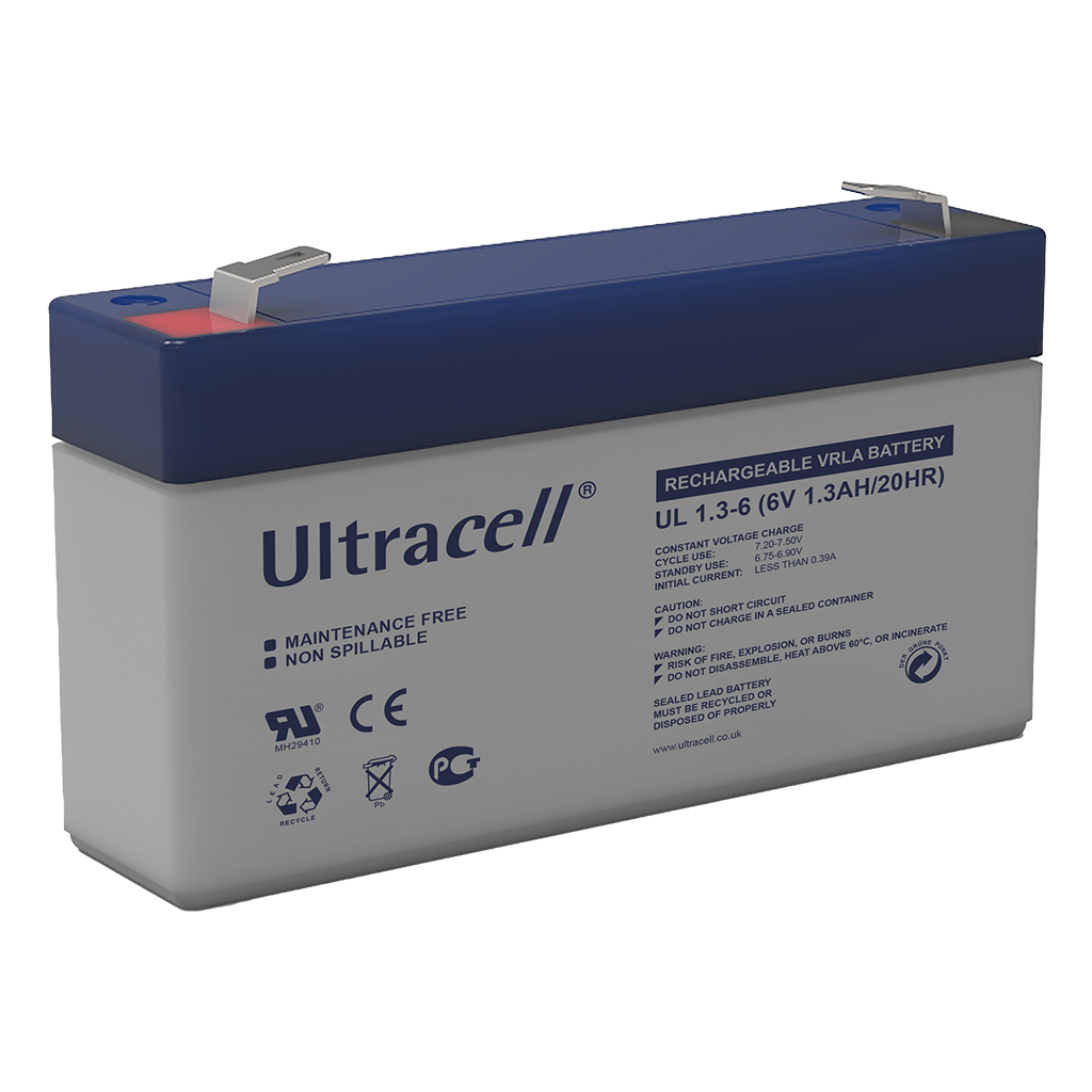 ULTRACELL - UL1.3-6. Bateria recarregável de Ácido de chumbo en tecnologia AGM-VRLA. Série UL. 6Vdc / 1,3Ah para utilização e uso  estacionário 