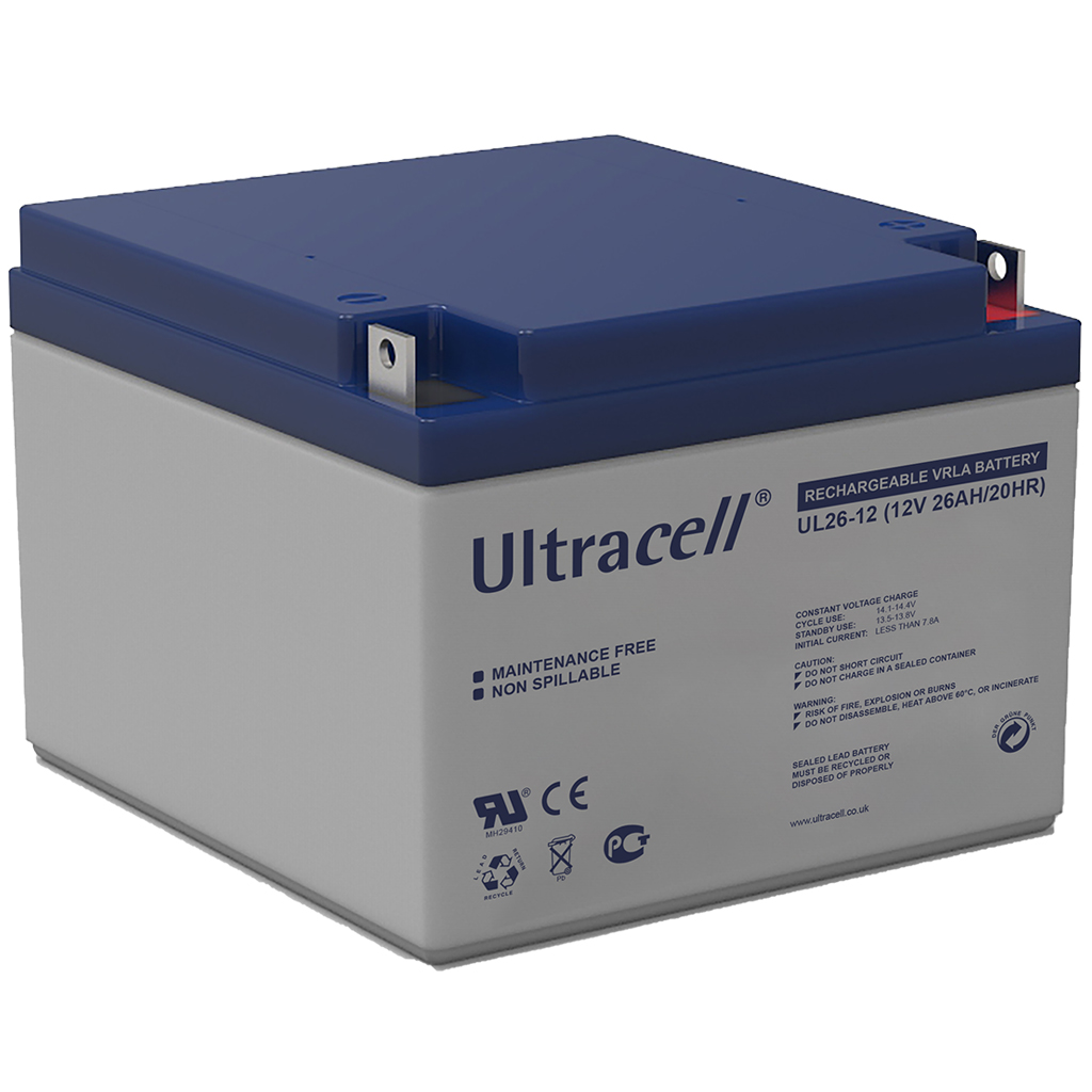 ULTRACELL - UL26-12. Bateria recarregável de Ácido de chumbo en tecnologia AGM-VRLA. Série UL. 12Vdc / 26Ah para utilização e uso  estacionário 