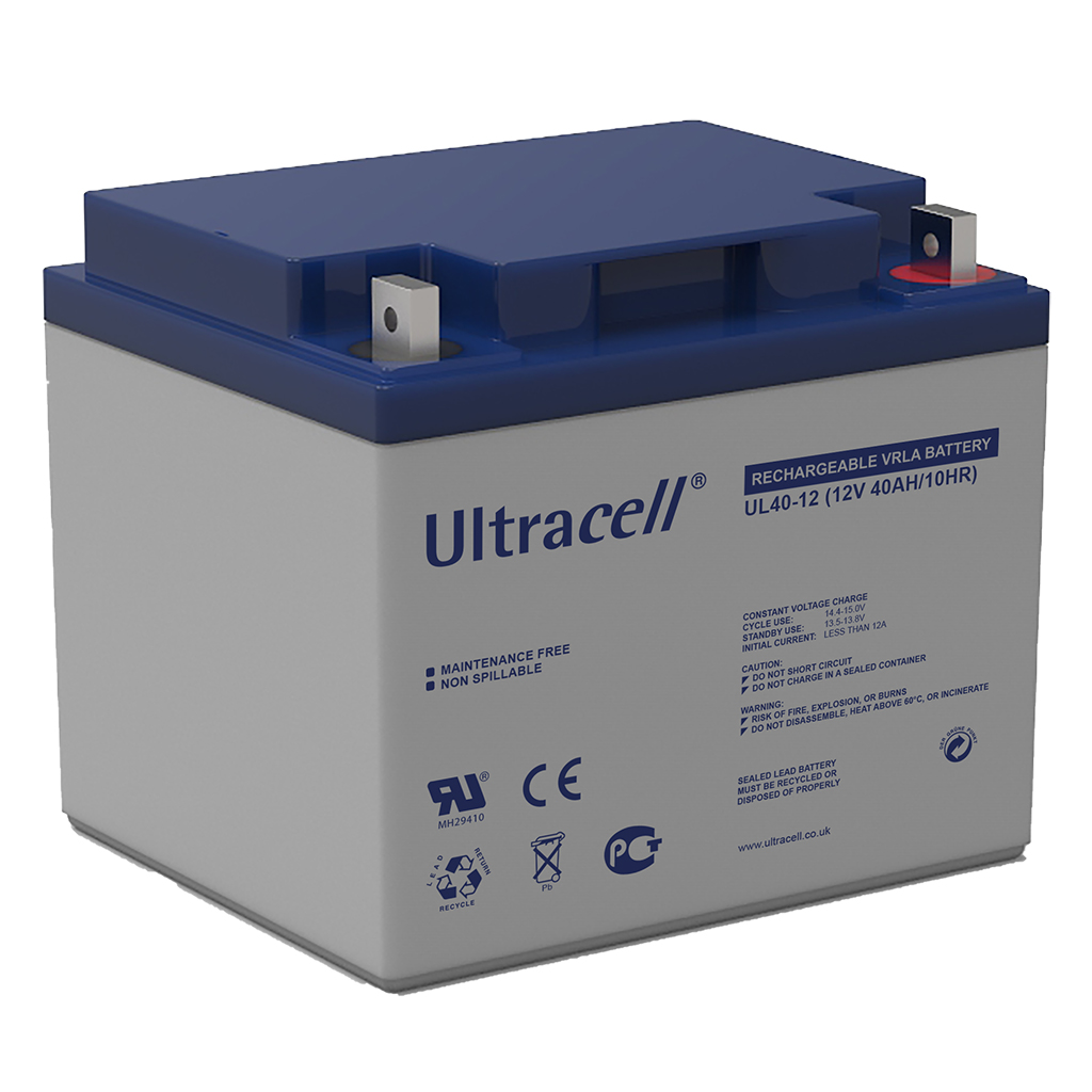 ULTRACELL - UL40-12. Bateria recarregável de Ácido de chumbo en tecnologia AGM-VRLA. Série UL. 12Vdc / 40Ah para utilização e uso  estacionário 