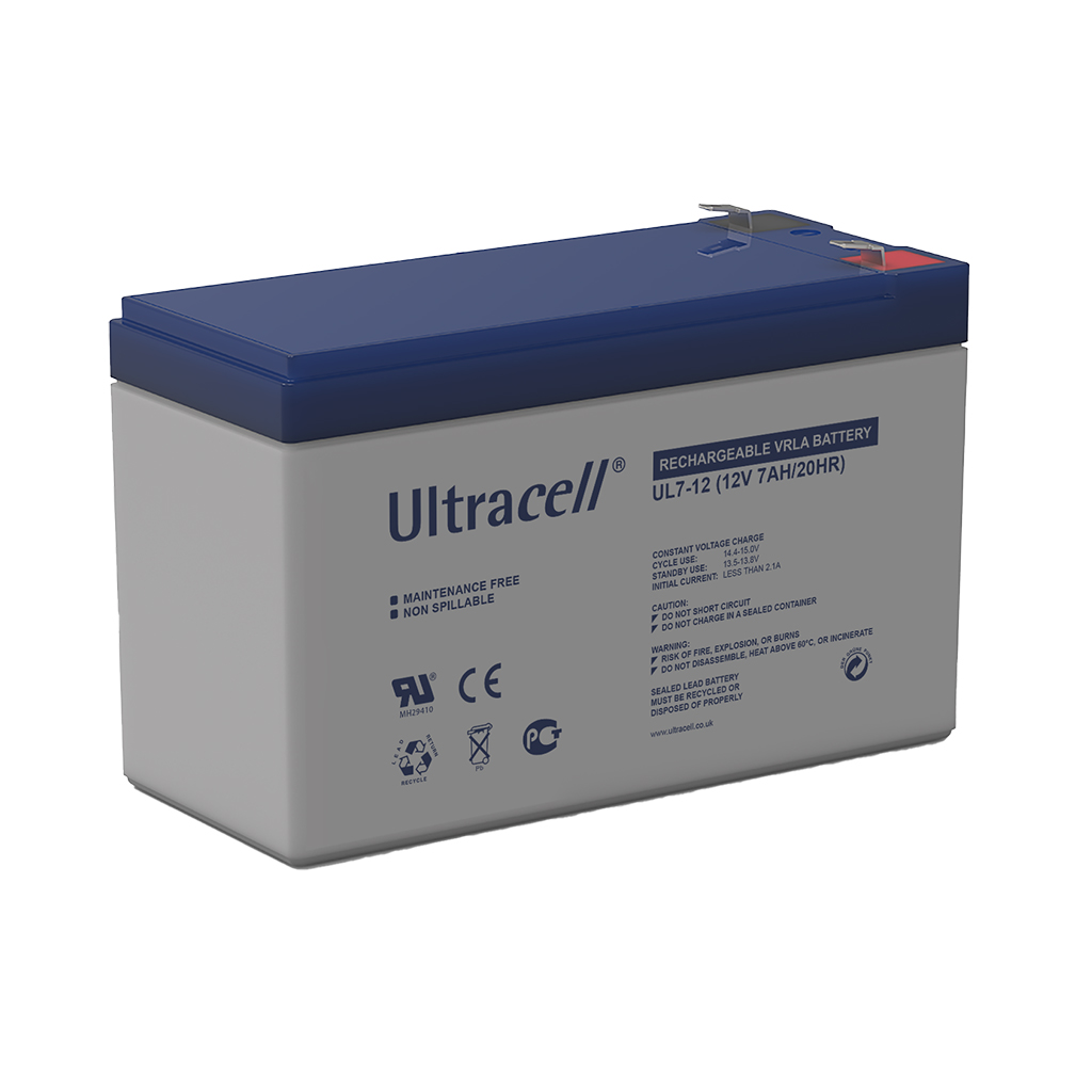 ULTRACELL - UL7.0-12. Bateria recarregável de Ácido de chumbo en tecnologia AGM-VRLA. Série UL. 12Vdc / 7Ah para utilização e uso  estacionário 