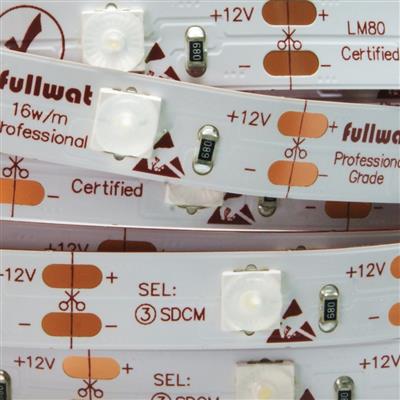 FULLWAT - FU-BLF-5060-BF-L160. Striscia LED segnaletica speciale per illuminazione. Serie professionale. 6000K - Bianco freddo.  - 12Vdc - 16,5W/m - 28 - 1600 Lm/m - CRI>80 - IP20- 5m