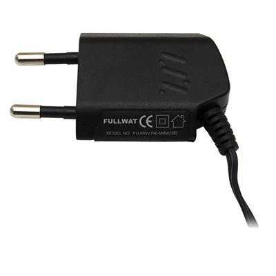 FULLWAT - FU-MI5V700-MINIUSB. 5W AC/DC voltage adapter.Input Voltage: 90 ~ 240 Vac. DC Output Voltage: 5 Vdc / 0,7A