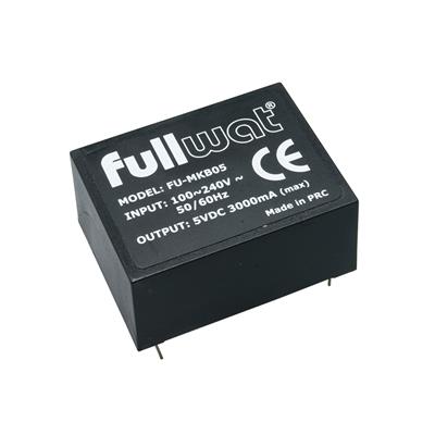 FULLWAT - FU-MKB05. 15W switching power supply, "PCB Module" shape. AC Input: 100 ~ 240 Vac. DC Output: 5Vdc / 3A
