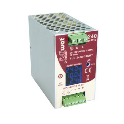 FULLWAT - FUS-240D-24SMT. 240W switching power supply, "DIN rail" shape. AC Input: 90 ~ 264 Vac. DC Output: 24Vdc / 10A