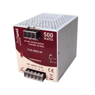 FULLWAT - FUS-500D-48. 500W switching power supply, "DIN rail" shape. AC Input: 90 ~ 132 | 180 ~ 240  Vac. DC Output: 48Vdc / 10,4A