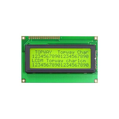 TOPWAY - LMB204BBC. Alphanumeric LCD display. Transflective with STN-YG and 4 x 20 characters. 5Vdc supply voltage. Yellow-Green background / Gray color character.