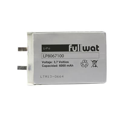 FULLWAT - LP8067100. Batterie rechargeable prismatique de Li-Po. Gamme industrielle. Modèle 8067100. 3,7Vdc / 6,000Ah