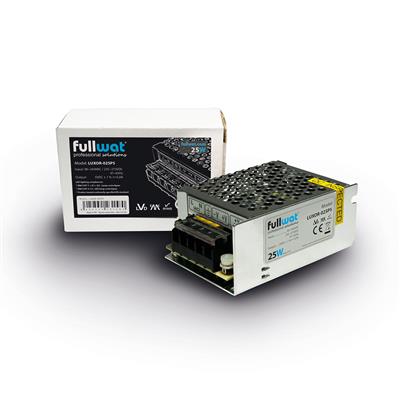 FULLWAT - LUXOR-025P5. 25W switching power supply, "Metal grid" shape. AC Input: 90 ~ 264 Vac. DC Output: 5Vdc / 5A
