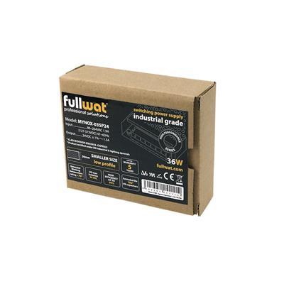 FULLWAT - MYNOX-035P12. 36W switching power supply, "Metal grid" shape. AC Input: 90 ~ 264 Vac. DC Output: 12Vdc / 3A