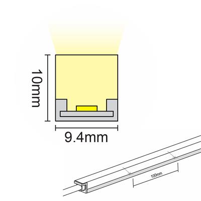 FULLWAT - NL-9410V-BC.Neon LED flexível vertical com a secção  rectangular de 9,4x10mm.  Branco quente - 3000K - 1368 Lm/m - 14W/m