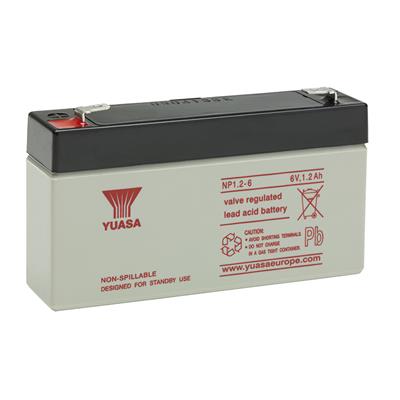 YUASA - NP1.2-6. Bateria recarregável de Ácido de chumbo en tecnologia AGM-VRLA. Série NP. 12Vdc / 1,2Ah para utilização e uso  estacionário 