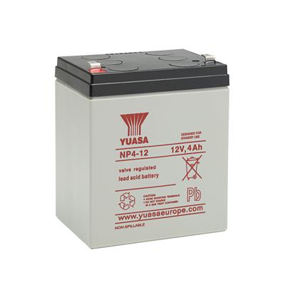 YUASA - NP4-12. Lead Acid rechargeable battery. AGM technology. NP series. 12Vdc. / 4Ah  Stationary application.