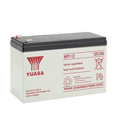 YUASA - NP7-12. Lead Acid rechargeable battery. AGM technology. NP series. 12Vdc. / 7Ah  Stationary application.