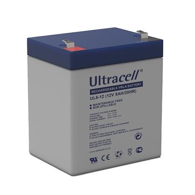 ULTRACELL - UL5-12. Bateria recarregável de Ácido de chumbo en tecnologia AGM-VRLA. Série UL. 12Vdc / 5Ah para utilização e uso  estacionário 