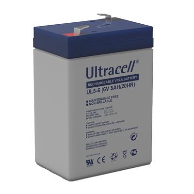 ULTRACELL - UL5-6. Bateria recarregável de chumbo ácido en tecnologia AGM-VRLA. Série UL. 6Vdc / 5Ah para utilização e uso  estacionário 